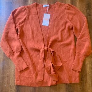 Kirundo NWT Wrap Sweater Medium Orange v-neck Wrap Side tie belt Balloon sleeve